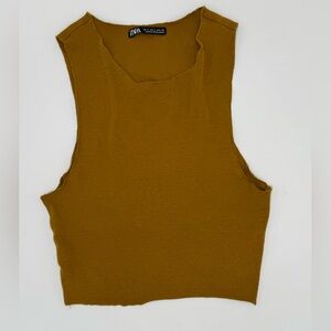Zara Cropped Muscle Tank Top – Mustard Gold – Size Small
